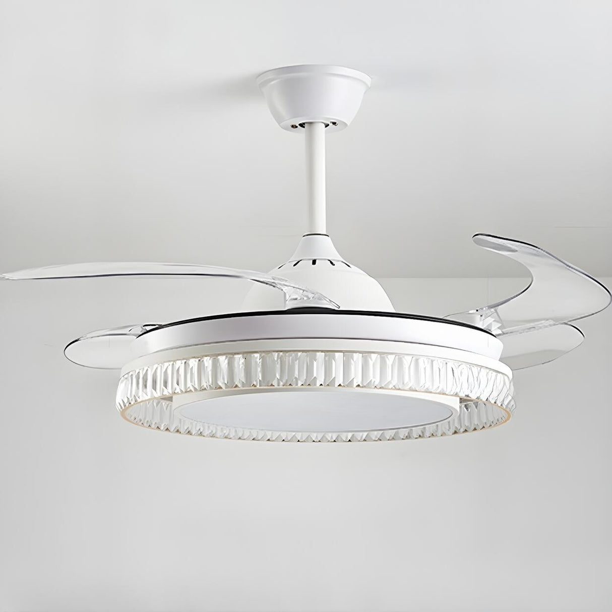 Simple Round Retractable Blade Modern Ceiling Fan Light Image - 13