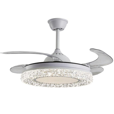 Simple Round Retractable Blade Modern Ceiling Fan Light Image - 2