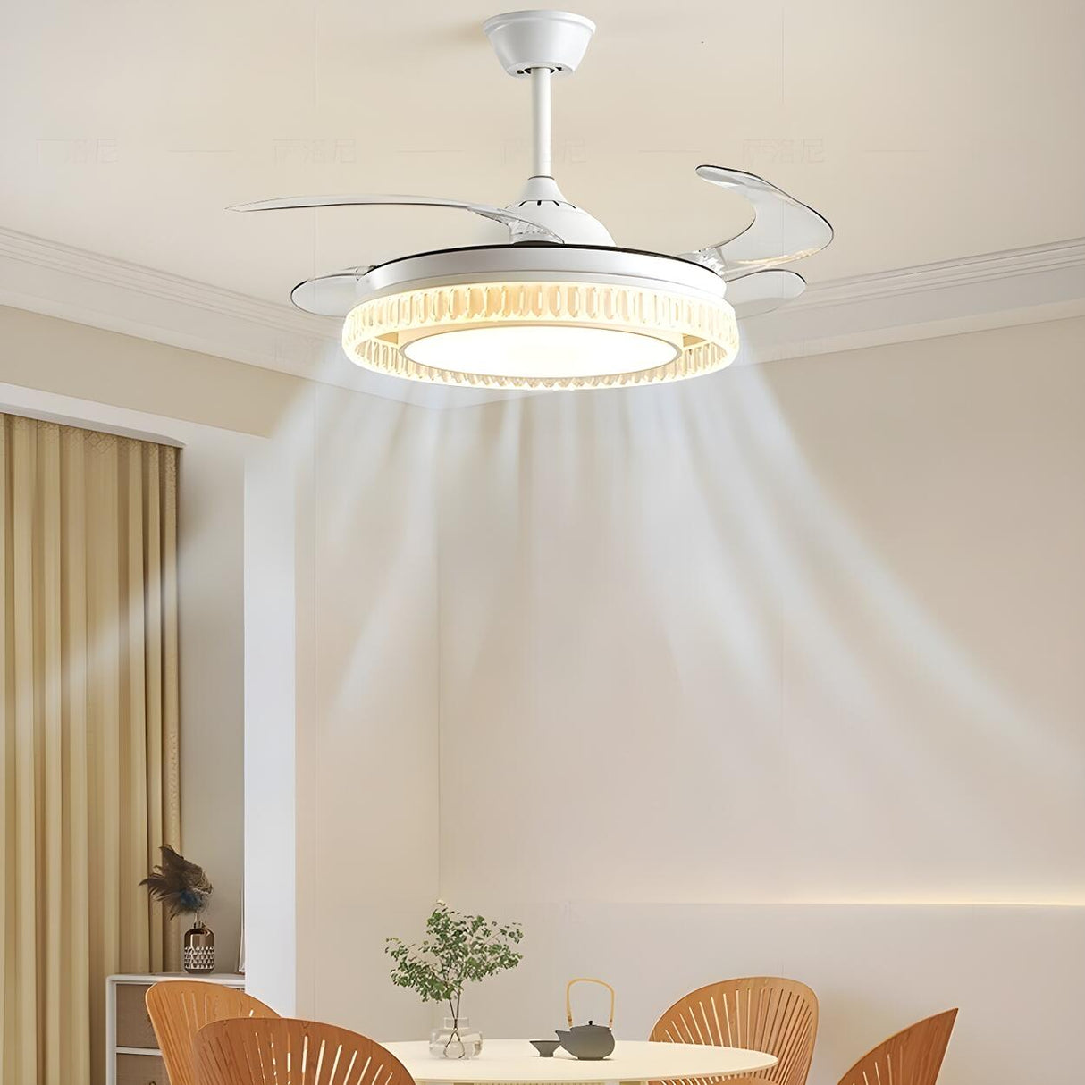 Simple Round Retractable Blade Modern Ceiling Fan Light Image - 8