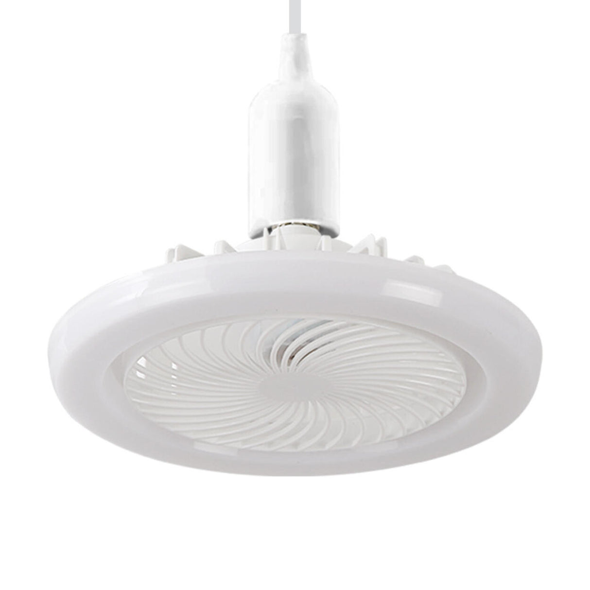 Simple Round White Bladeless Pendant Fan with Light Image - 6