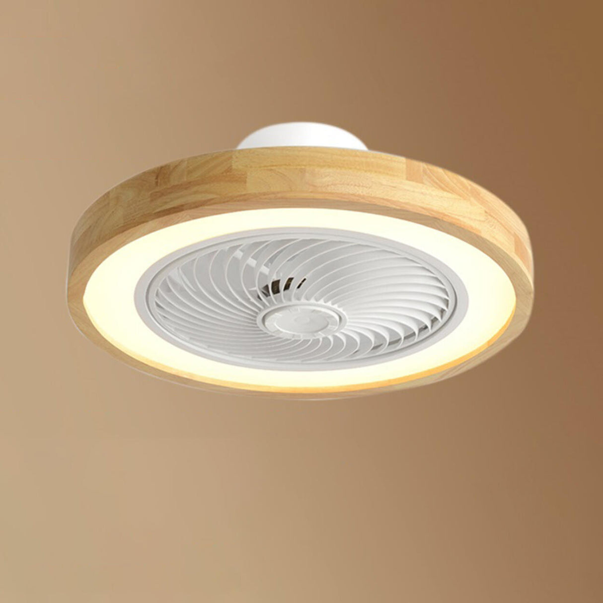 Simple Round Wood Bladeless Ceiling Fan with LED Light Image - 13