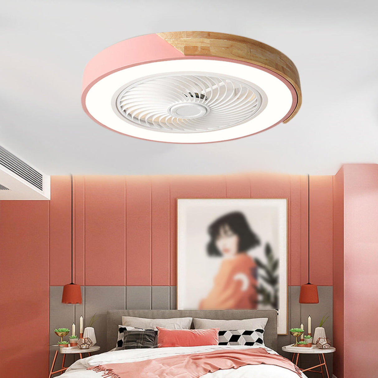 Simple Round Wood Bladeless Ceiling Fan with LED Light Image - 6