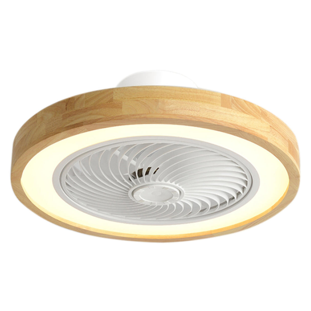 Simple Round Wood Bladeless Ceiling Fan with LED Light Image - 9