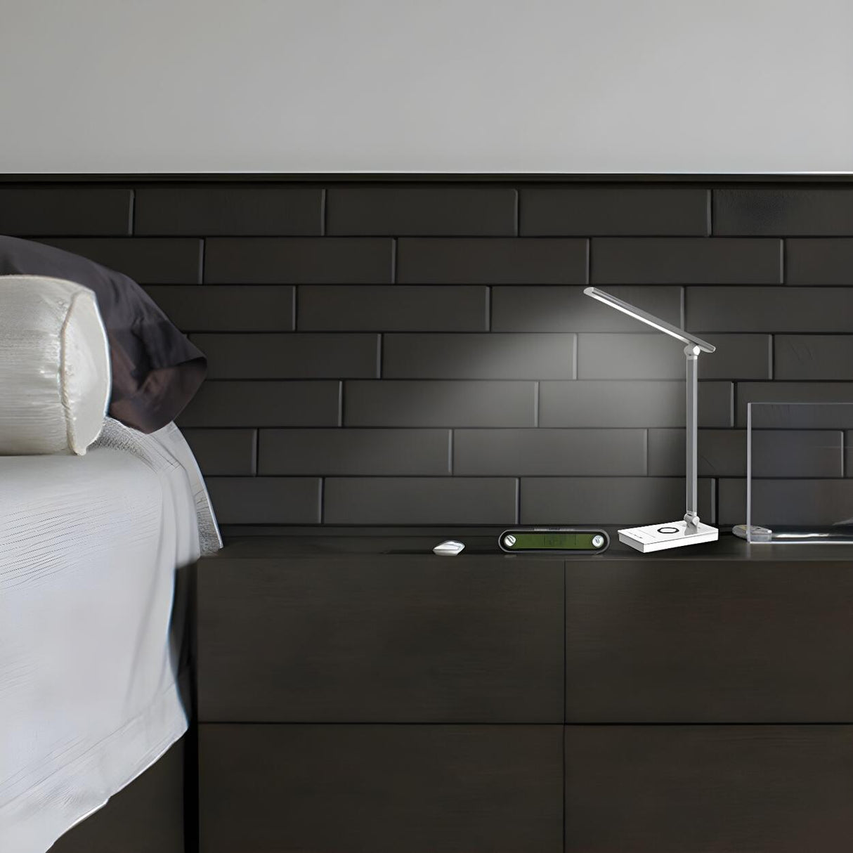 Simple Silver Linear LED Table Lamp with Touch Switch Image - 18