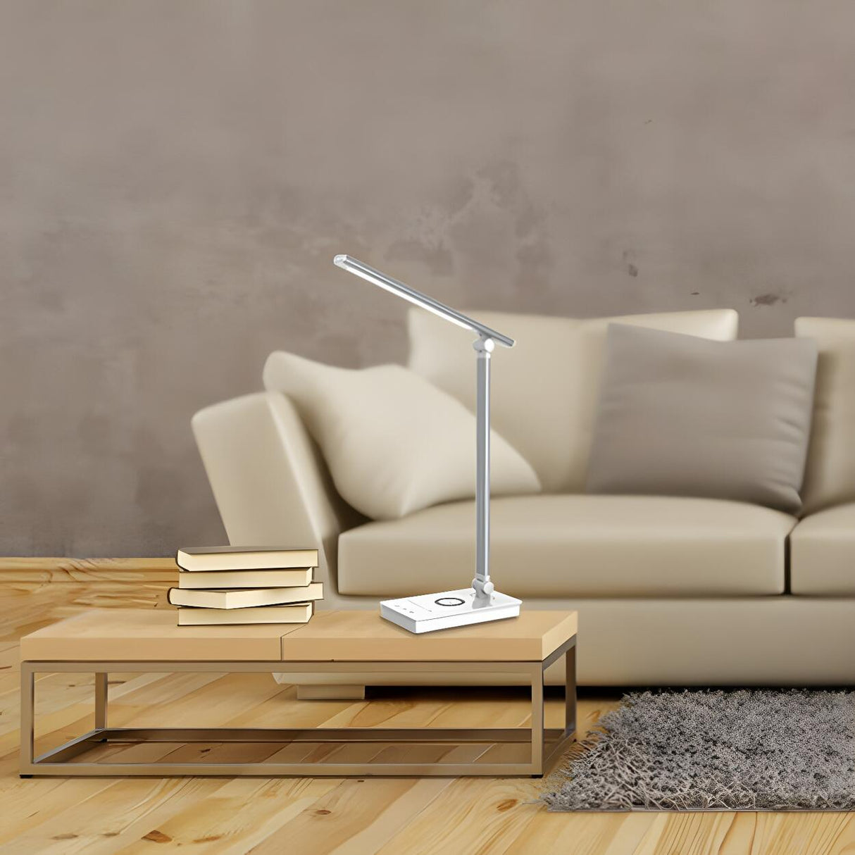 Simple Silver Linear LED Table Lamp with Touch Switch Image - 4