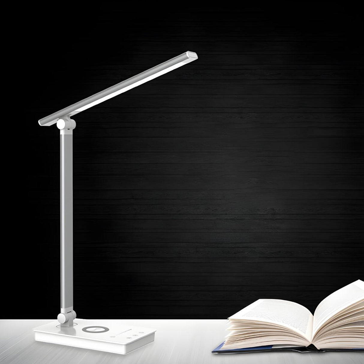 Simple Silver Linear LED Table Lamp with Touch Switch Image - 8