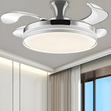 Simple Silver Retractable Blade Drum Ceiling Fan Light Image - 12