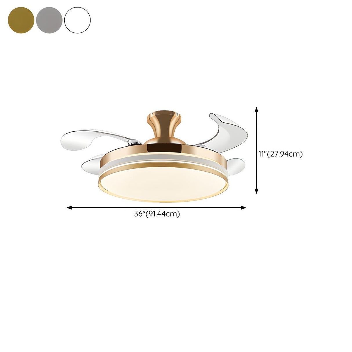 Simple Silver Retractable Blade Drum Ceiling Fan Light 