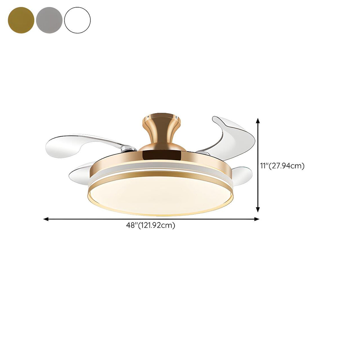 Simple Silver Retractable Blade Drum Ceiling Fan Light Image - 16