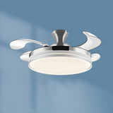 Simple Silver Retractable Blade Drum Ceiling Fan Light Image - 2