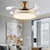 Simple Silver Retractable Blade Drum Ceiling Fan Light Image - 3