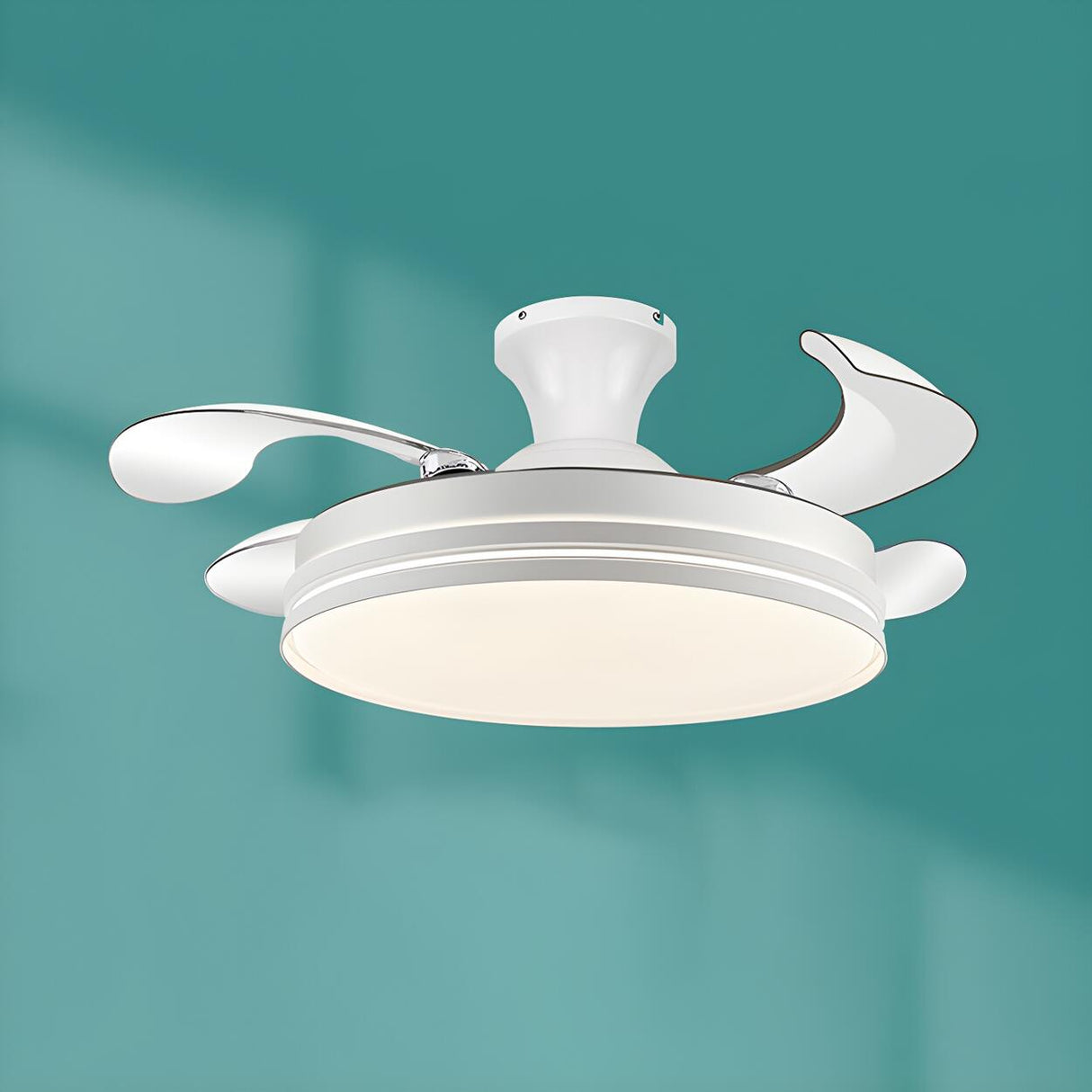 Simple Silver Retractable Blade Drum Ceiling Fan Light Image - 4