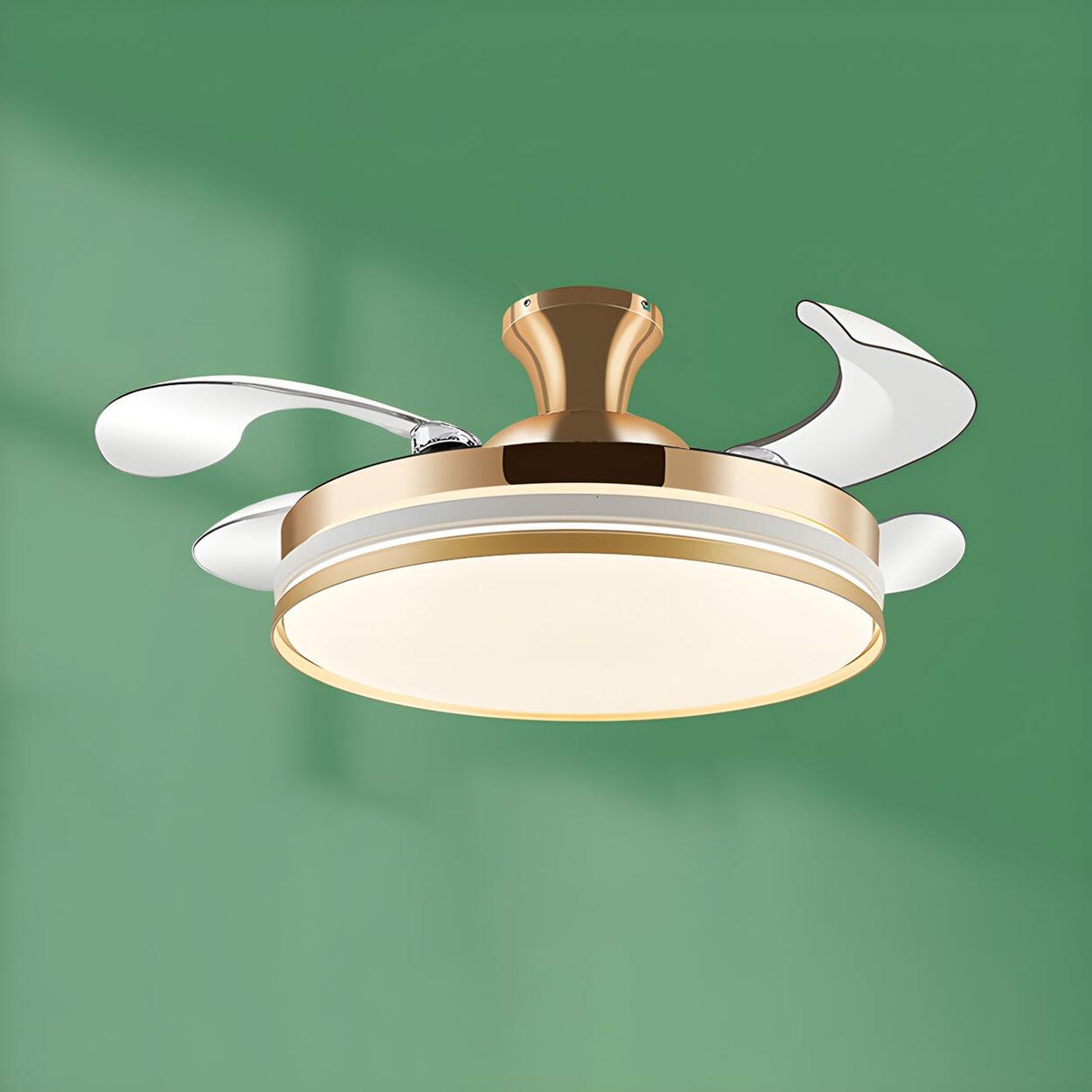 Simple Silver Retractable Blade Drum Ceiling Fan Light Image - 5