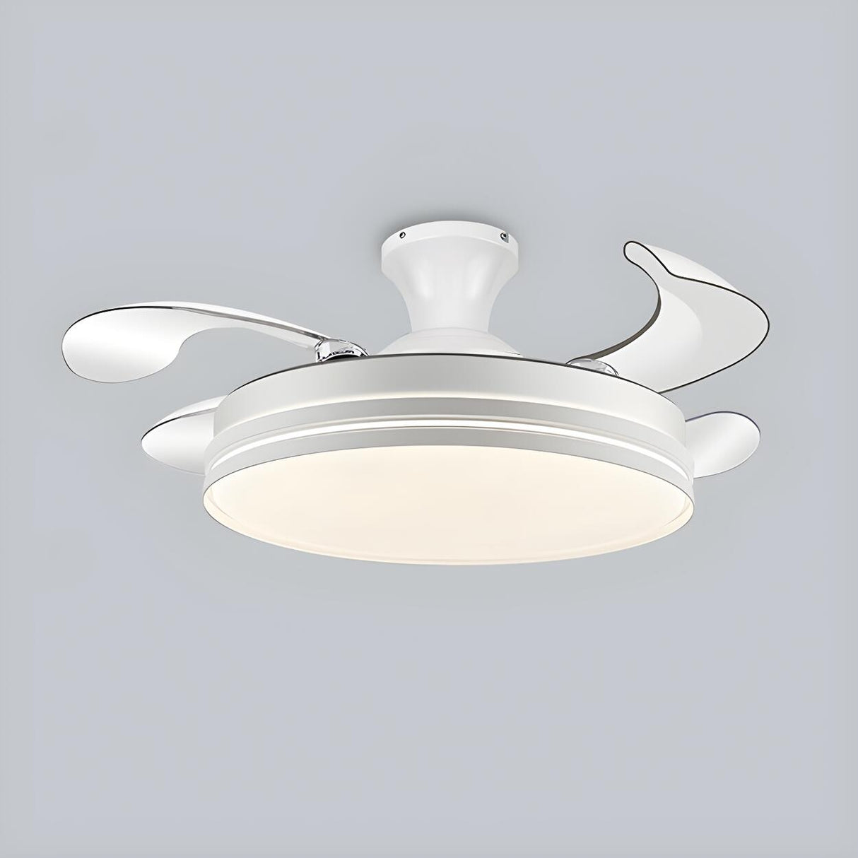 Simple Silver Retractable Blade Drum Ceiling Fan Light Image - 9