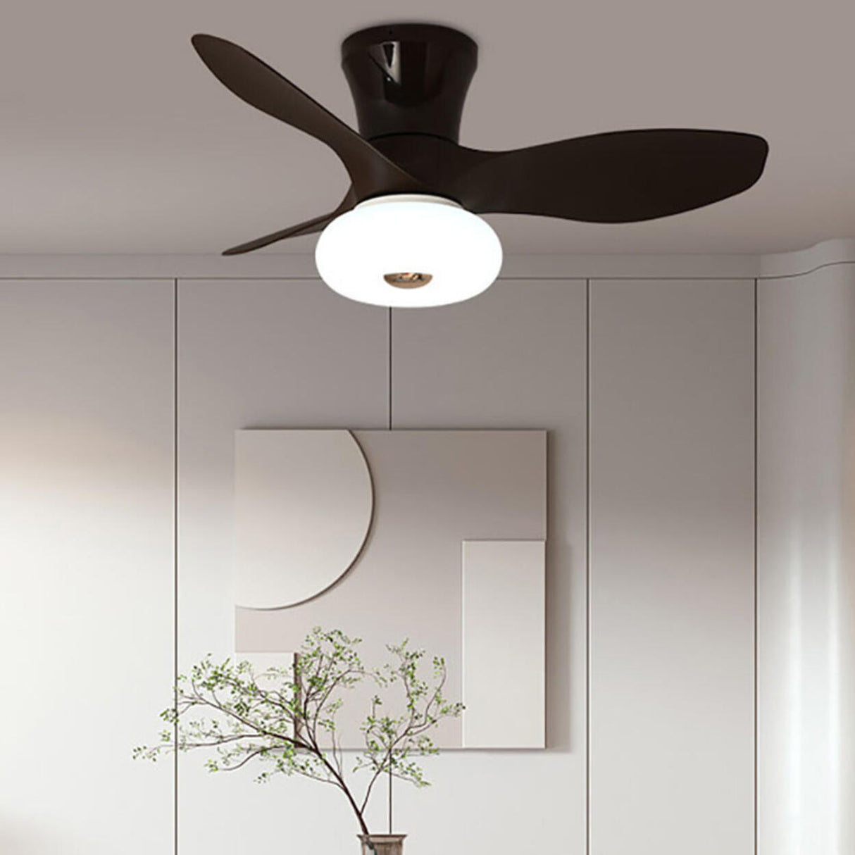 Simple Sleek 3 Blade Remote Control Ceiling Fan Light Image - 2