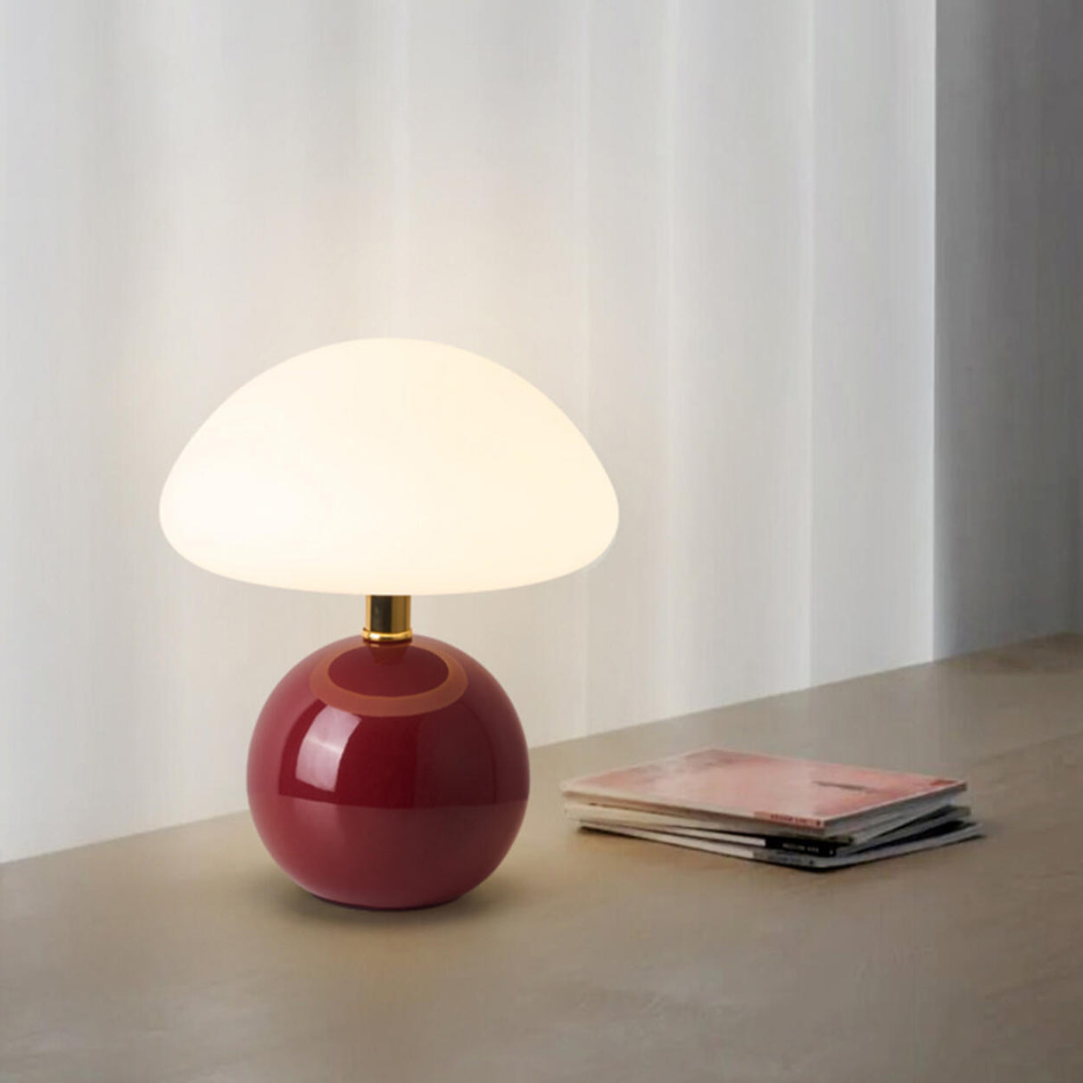 Simple Sleek Green Ceramic Round Base LED Table Lamp Image - 11