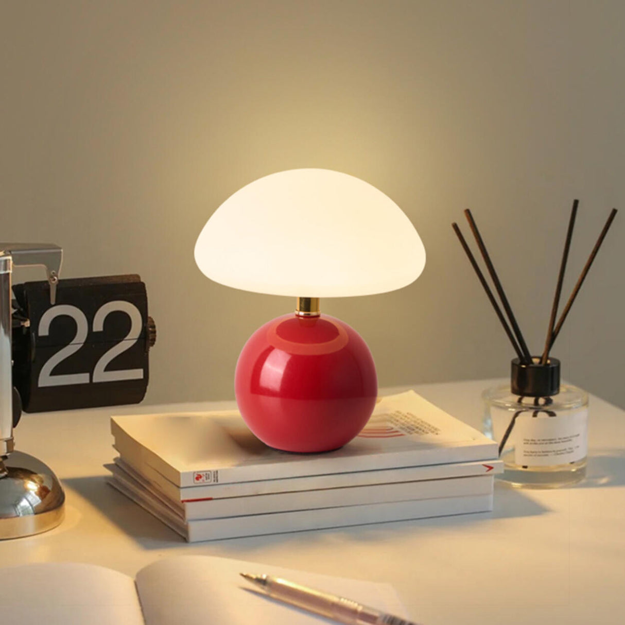 Simple Sleek Green Ceramic Round Base LED Table Lamp Image - 3