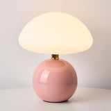 Simple Sleek Green Ceramic Round Base LED Table Lamp Image - 8