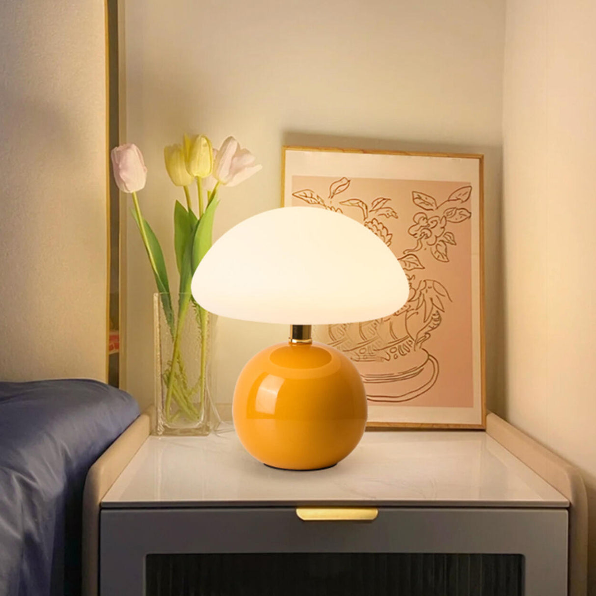 Simple Sleek Green Ceramic Round Base LED Table Lamp Image - 9