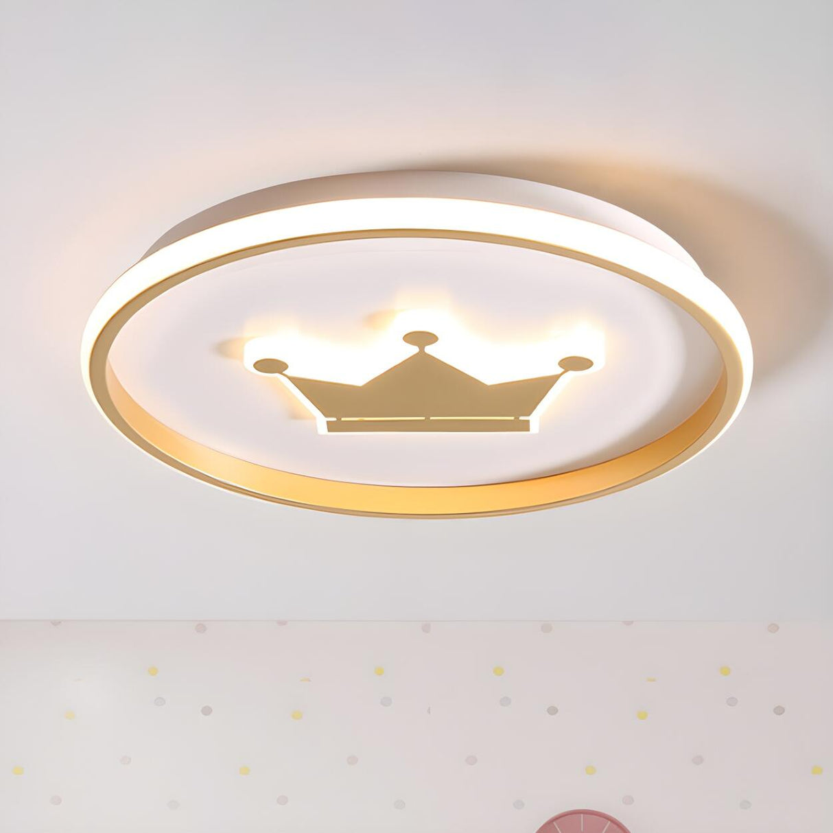 Simple Small Gold Round Crown LED Flush Mount Light Image - 1