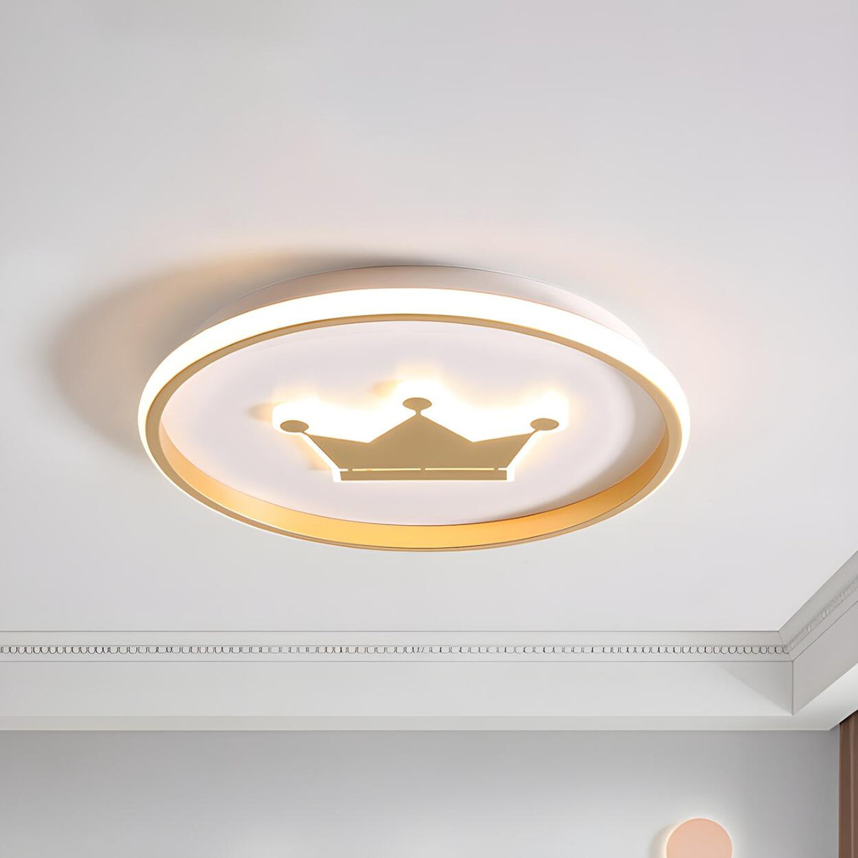 Simple Small Gold Round Crown LED Flush Mount Light Image - 2