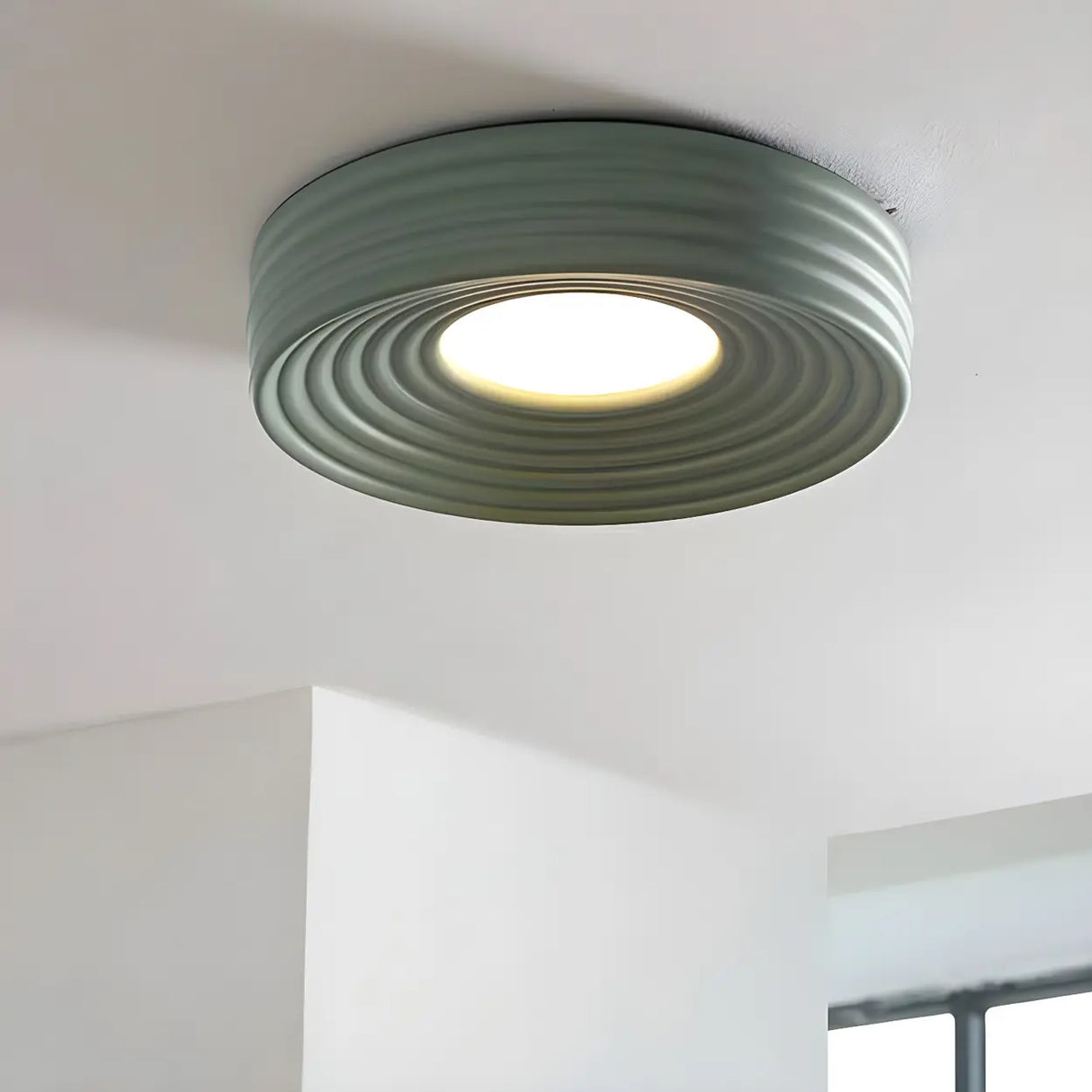 Simple Small Green Drum LED Flush Mount Ceiling Light Image - 1