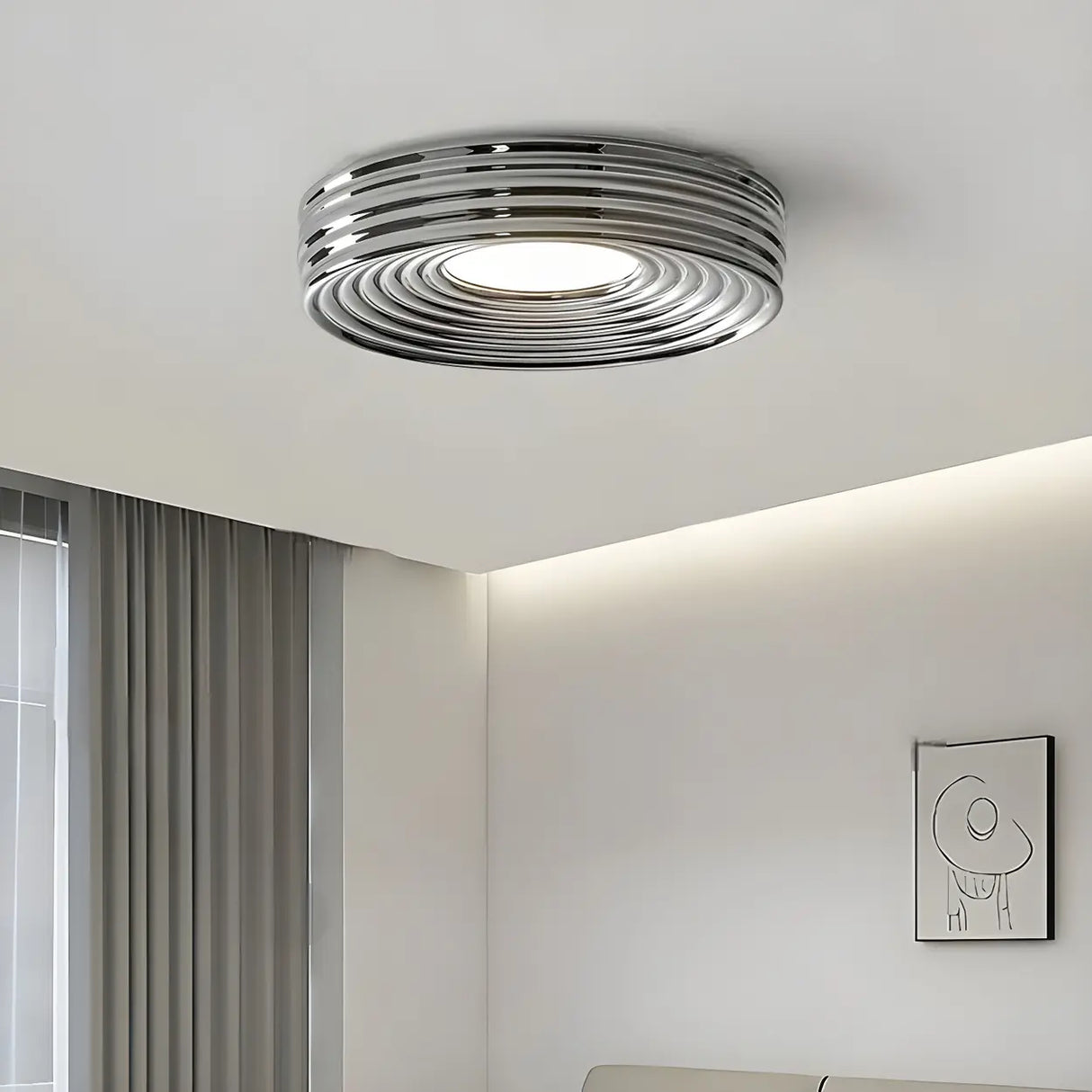 Simple Small Green Drum LED Flush Mount Ceiling Light Image - 14