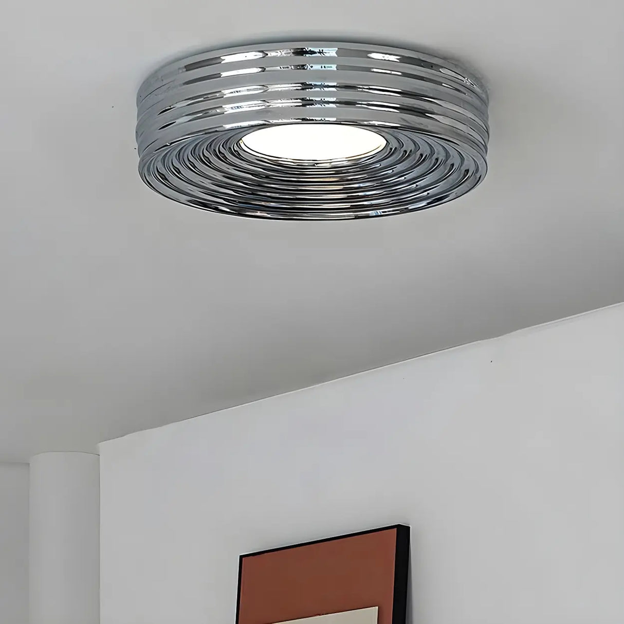 Simple Small Green Drum LED Flush Mount Ceiling Light Image - 15