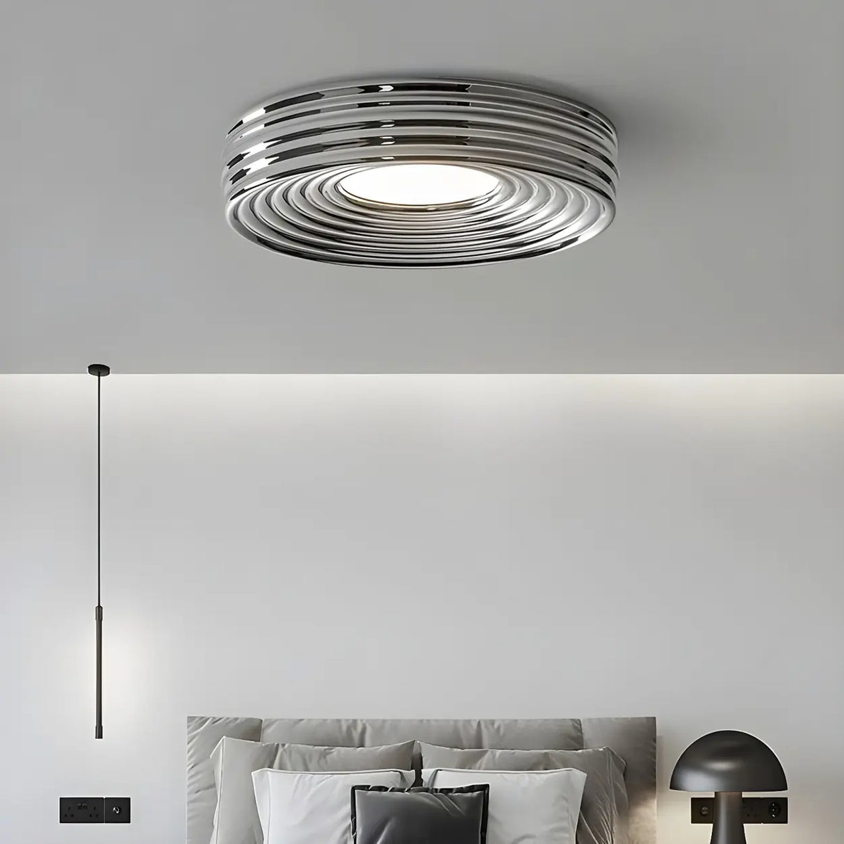 Simple Small Green Drum LED Flush Mount Ceiling Light Image - 6