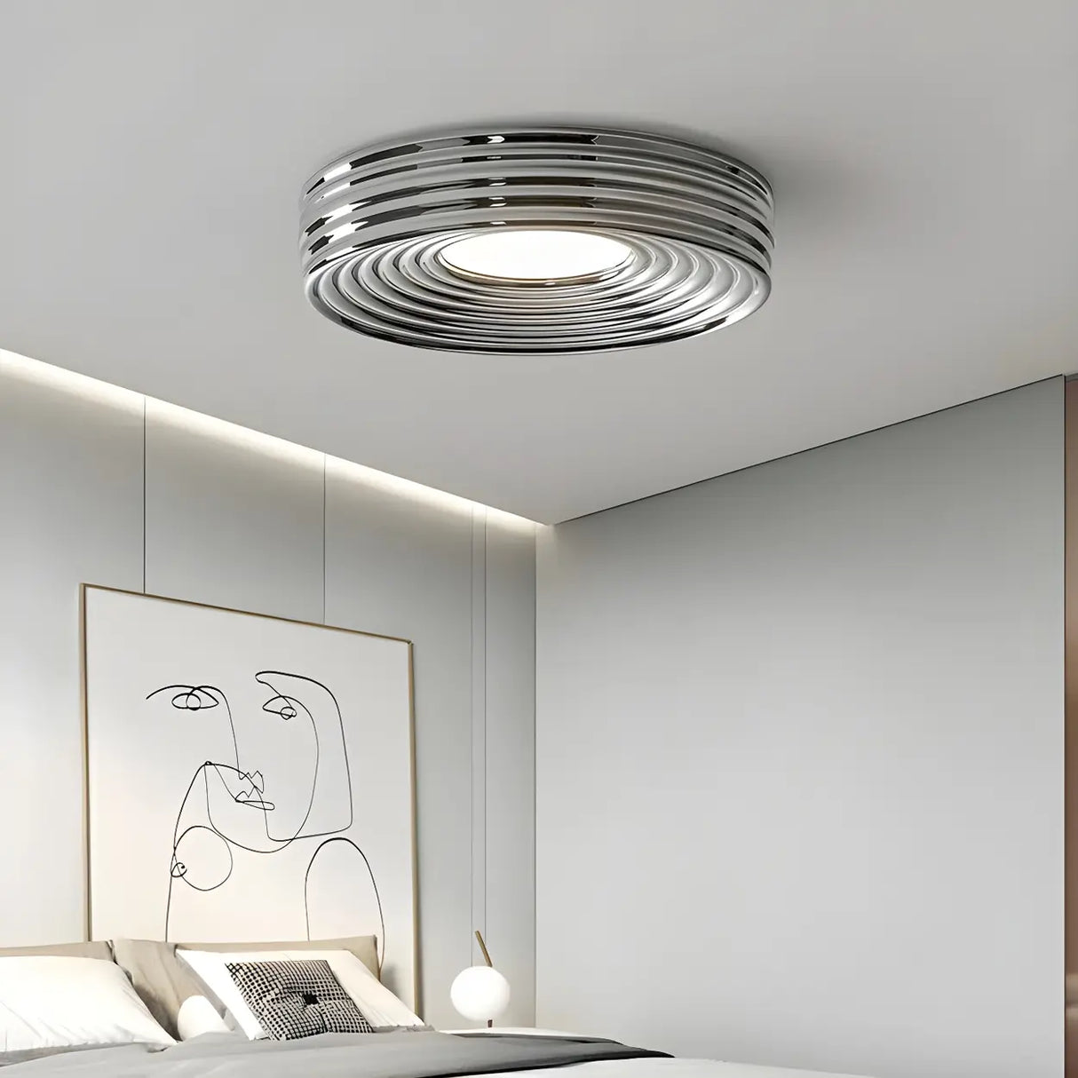 Simple Small Green Drum LED Flush Mount Ceiling Light Image - 7