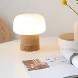 Simple Small White Glass Shade Rope-Wrapped Table Lamp Image - 11