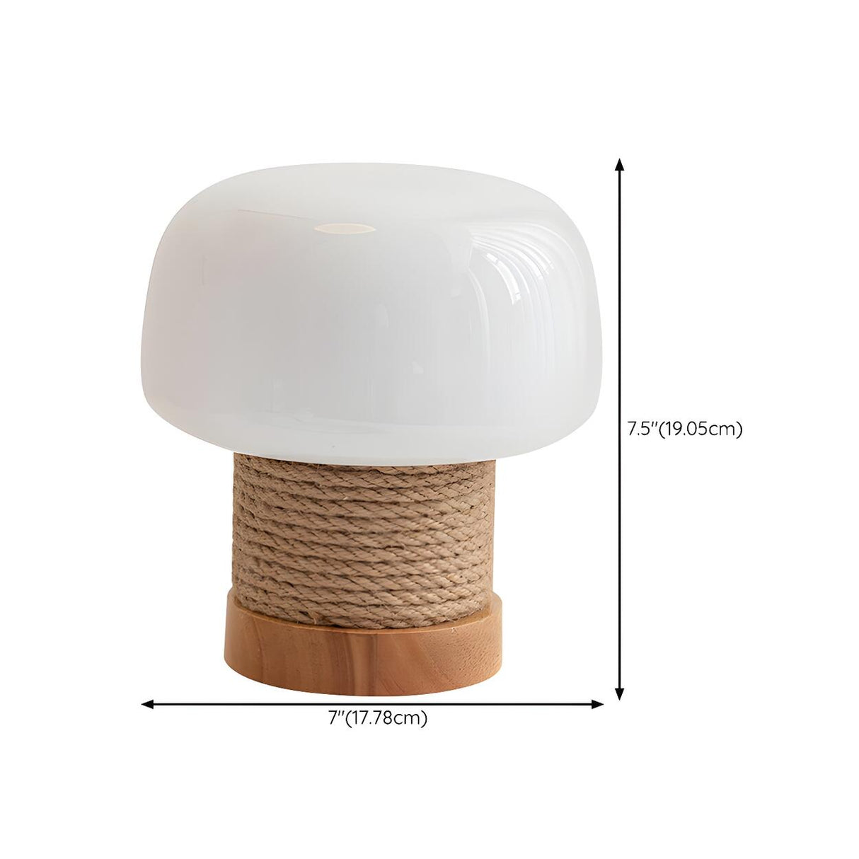 Simple Small White Glass Shade Rope-Wrapped Table Lamp 