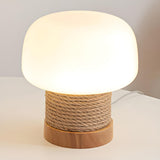 Simple Small White Glass Shade Rope-Wrapped Table Lamp Image - 2