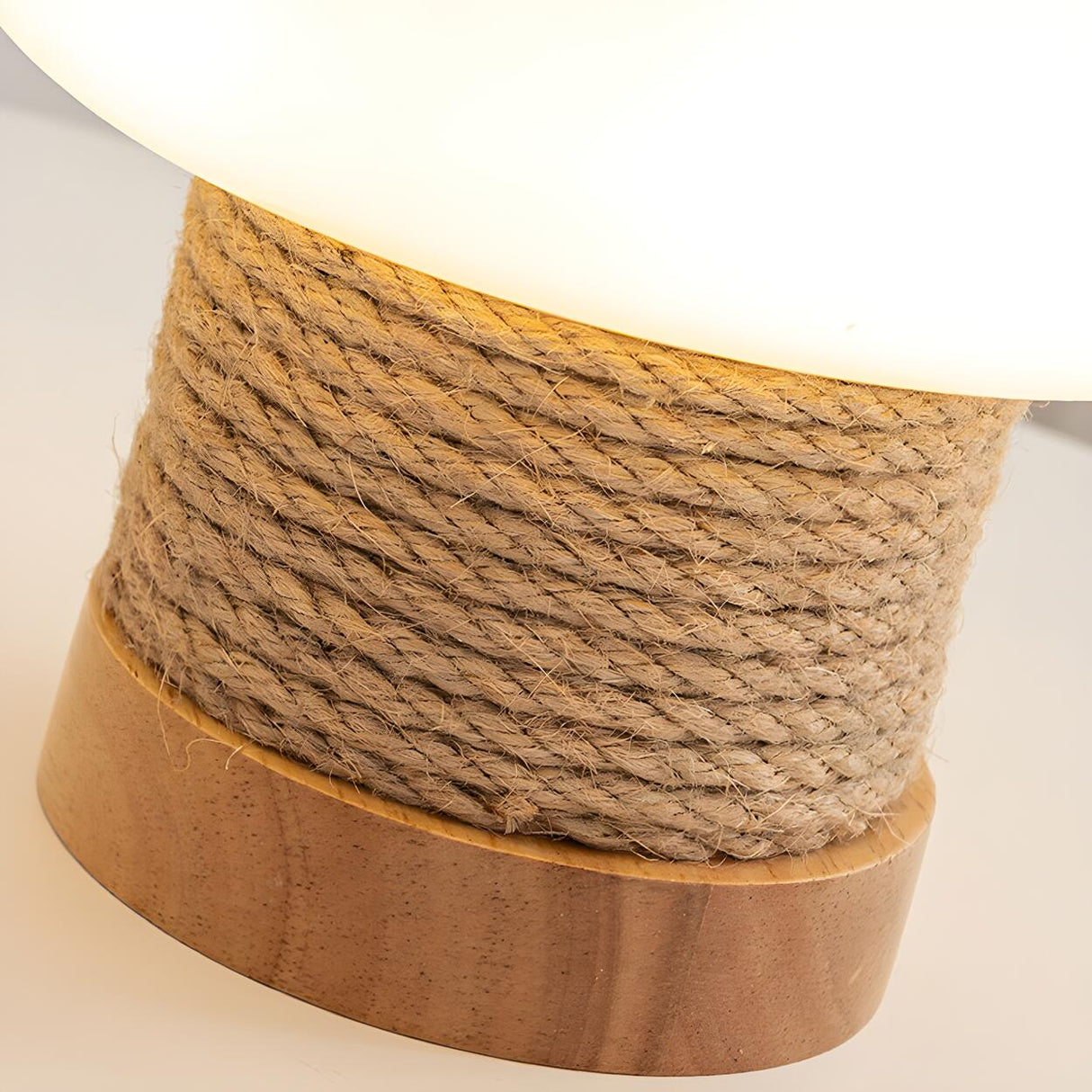 Simple Small White Glass Shade Rope-Wrapped Table Lamp Image - 5