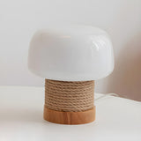 Simple Small White Glass Shade Rope-Wrapped Table Lamp Image - 7