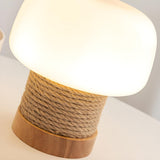 Simple Small White Glass Shade Rope-Wrapped Table Lamp Image - 8