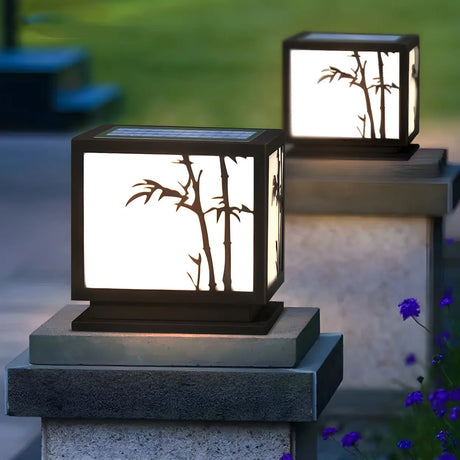 Simple Solar Bamboo Pattern Square Outdoor Garden Lamp Image - 1