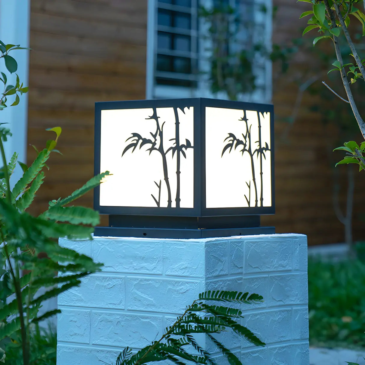 Simple Solar Bamboo Pattern Square Outdoor Garden Lamp Image - 14