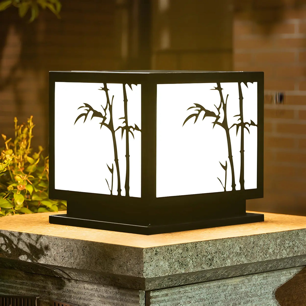 Simple Solar Bamboo Pattern Square Outdoor Garden Lamp Image - 4