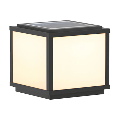 Simple Solar Cube Metal Frame Outdoor Gate Table Lamp Image - 2