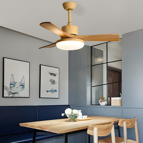 Simple Solid Wood 3 Blade Modern Ceiling Fan with Light Image - 1