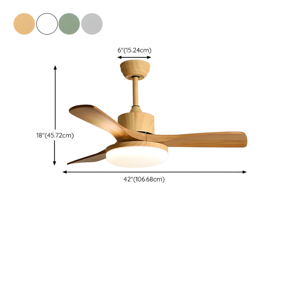 Simple Solid Wood 3 Blade Modern Ceiling Fan with Light Image - 16