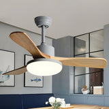 Simple Solid Wood 3 Blade Modern Ceiling Fan with Light Image - 5