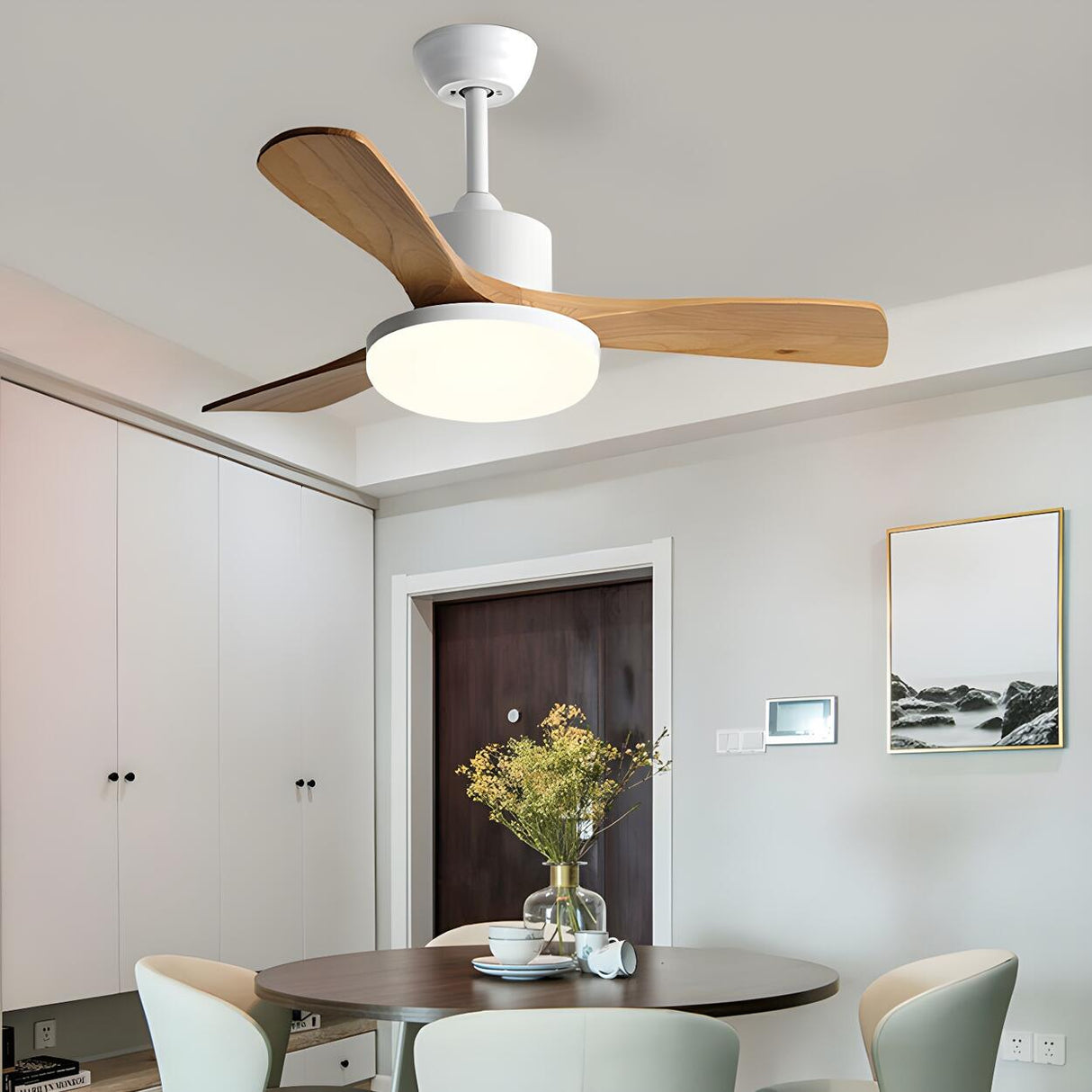 Simple Solid Wood 3 Blade Modern Ceiling Fan with Light Image - 6