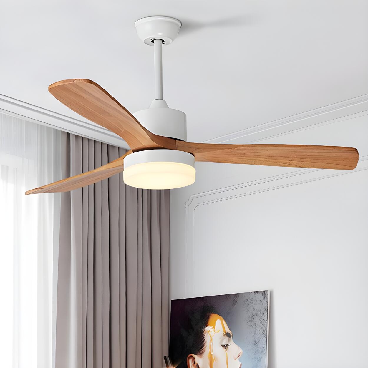 Simple Solid Wood 3 Blade Propeller Ceiling Fan Light Image - 1