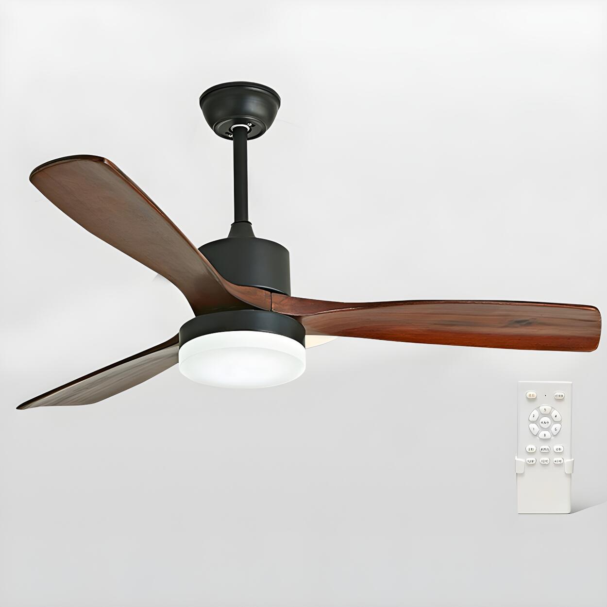 Simple Solid Wood 3 Blade Propeller Ceiling Fan Light Image - 2