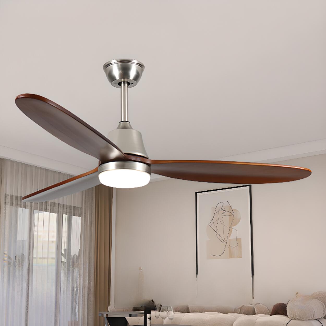 Simple Solid Wood 3 Blades Ceiling Fan with LED Light Image - 1