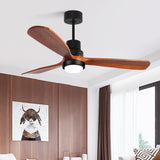 Simple Solid Wood 3 Blades LED Ceiling Fan with Light Image - 1