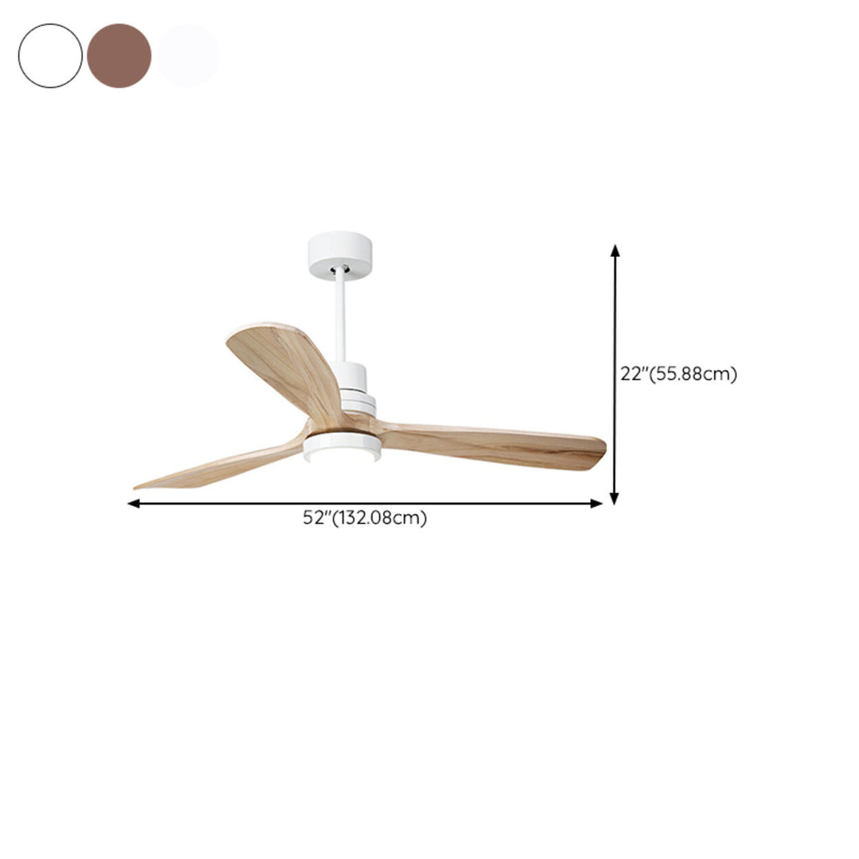 Simple Solid Wood 3 Blades LED Ceiling Fan with Light Image - 12