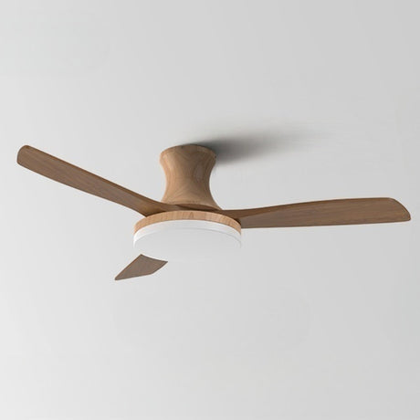 Simple Solid Wood Blade Ceiling Fan with LED Light Image - 2